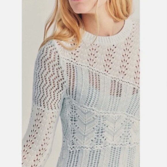 LoveShackFancy Long Sleeve Sweater Knit Dress Womens Small Blue White XS GUC - Picture 5 of 6